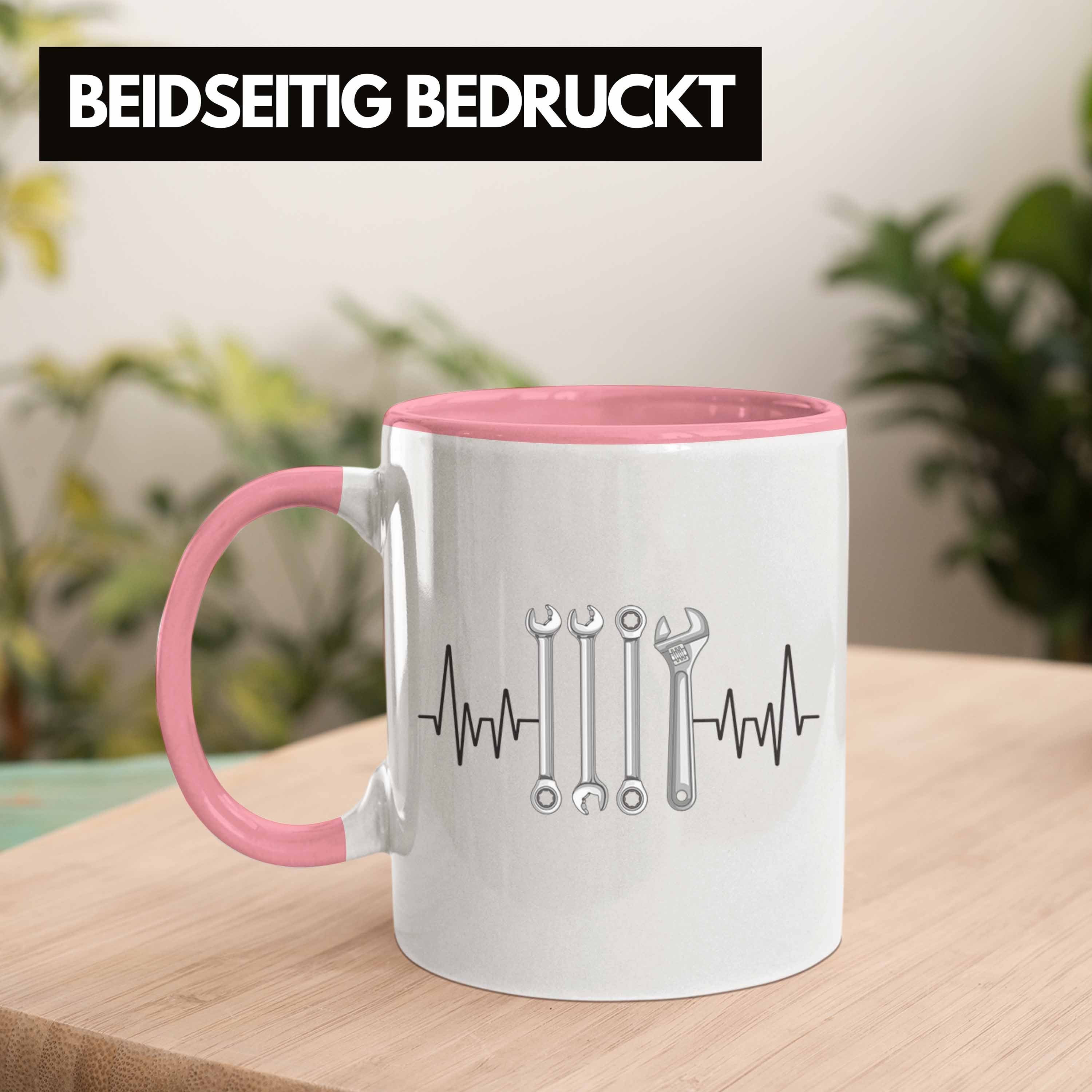 Trendation Tasse Trendation - Herzschlag Mechaniker Rosa Geschenk für Handw Handwerker Tasse