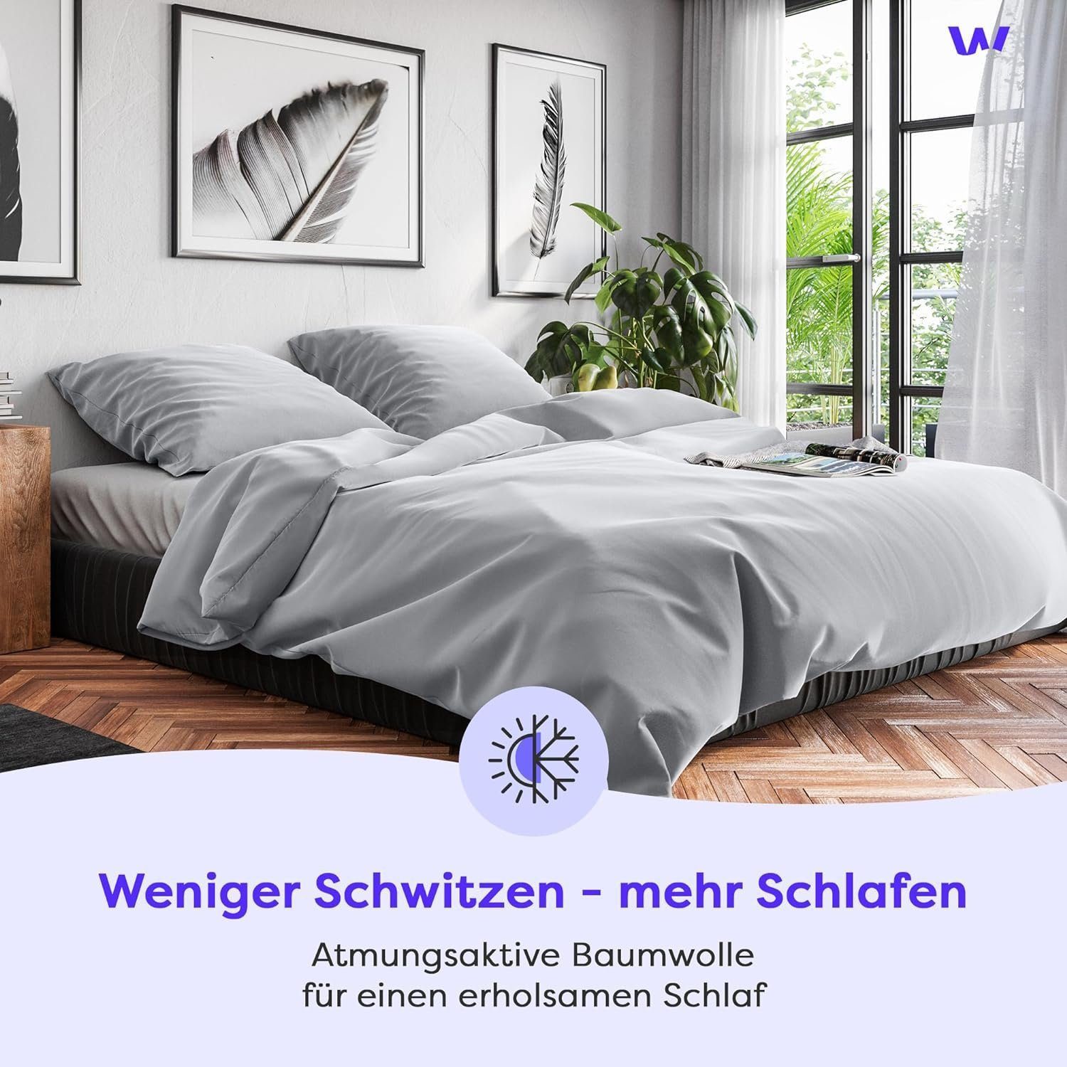 Wolkenfeld Bettwäsche Renforcé Bettwäsche Baumwolle - Natürlich weiches Schlafgefühl, Renforcé, 3 teilig, 135x200 cm, 155x220 & Übergrößen I inkl. Kissenbezüge 80x80 I uni