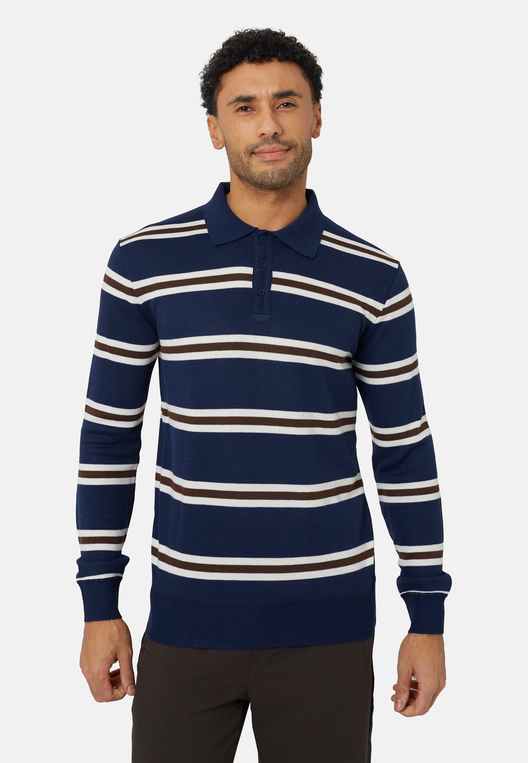 Brave Soul Hemdbluse Herren-Strickpolo mit langen Ärmeln und Knopfleiste