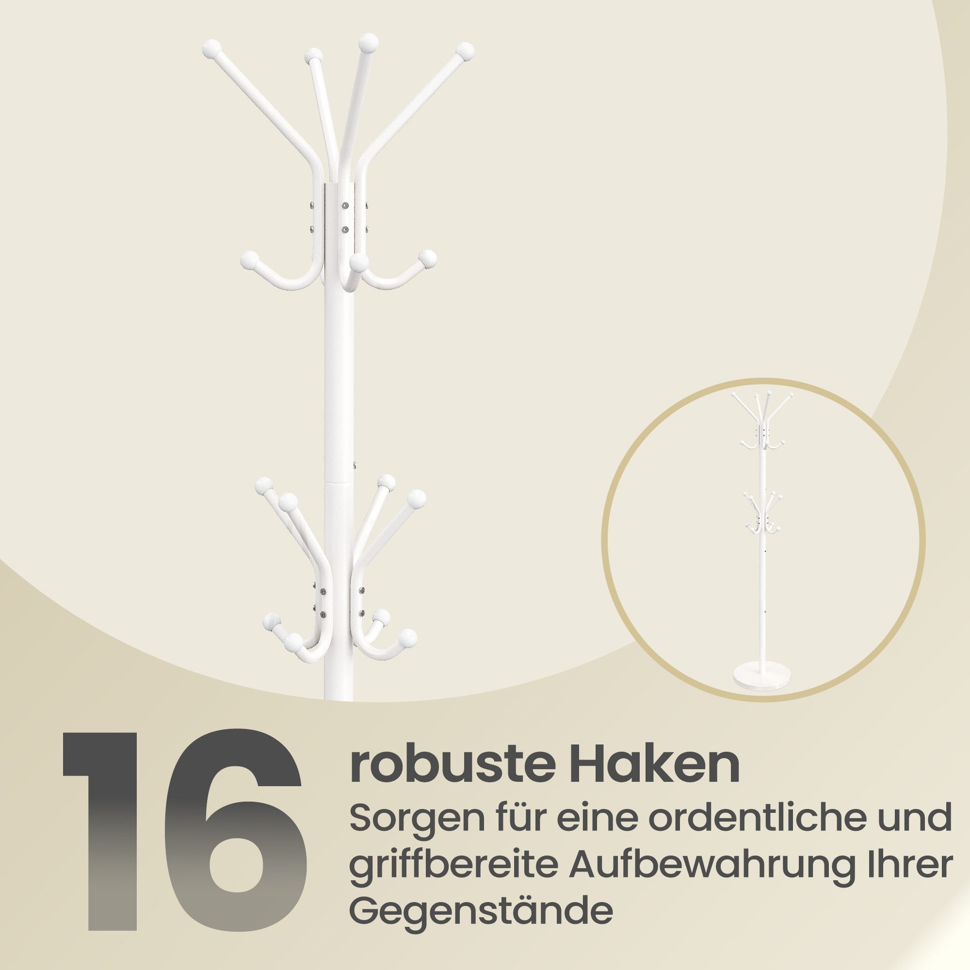 SONGMICS Garderobenständer Freistehender Kleiderständer aus Stahl mit Marmorfuß, 30 x 30 x 173 cm, für Flur und Schlafzimmer, Jackenständer – Bild 4 von 5
