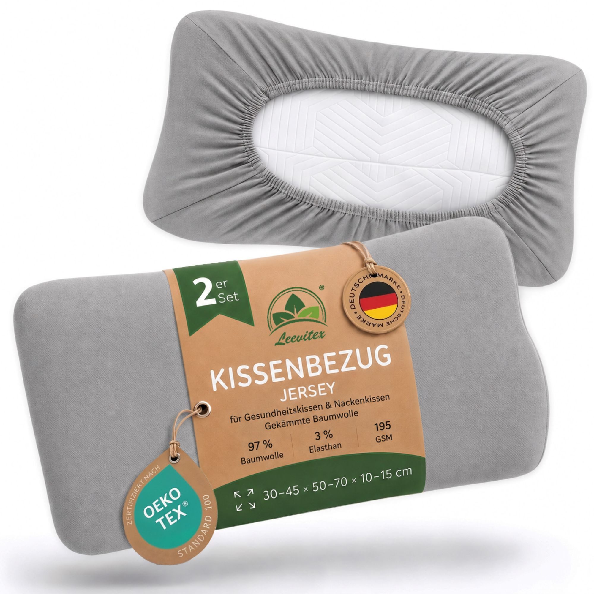leevitex® Kissenbezug für Gesundheitskissen & Nackenkissen, 30-45 x 50-70 x 10-15 cm, (2 Stück), Jersey-Stretch mit Rundumgummizug, 97% Baumwolle, 3% Elasthan