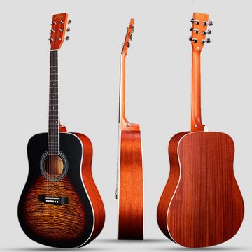 Winzz Konzertgitarre mit 4/4, Western Gitarre Anfänger Erwachsene Schönes Geflammtes Design, Einzigartiges Design, übergroße Akkordkarten, Komplettpaket,Saitenlage