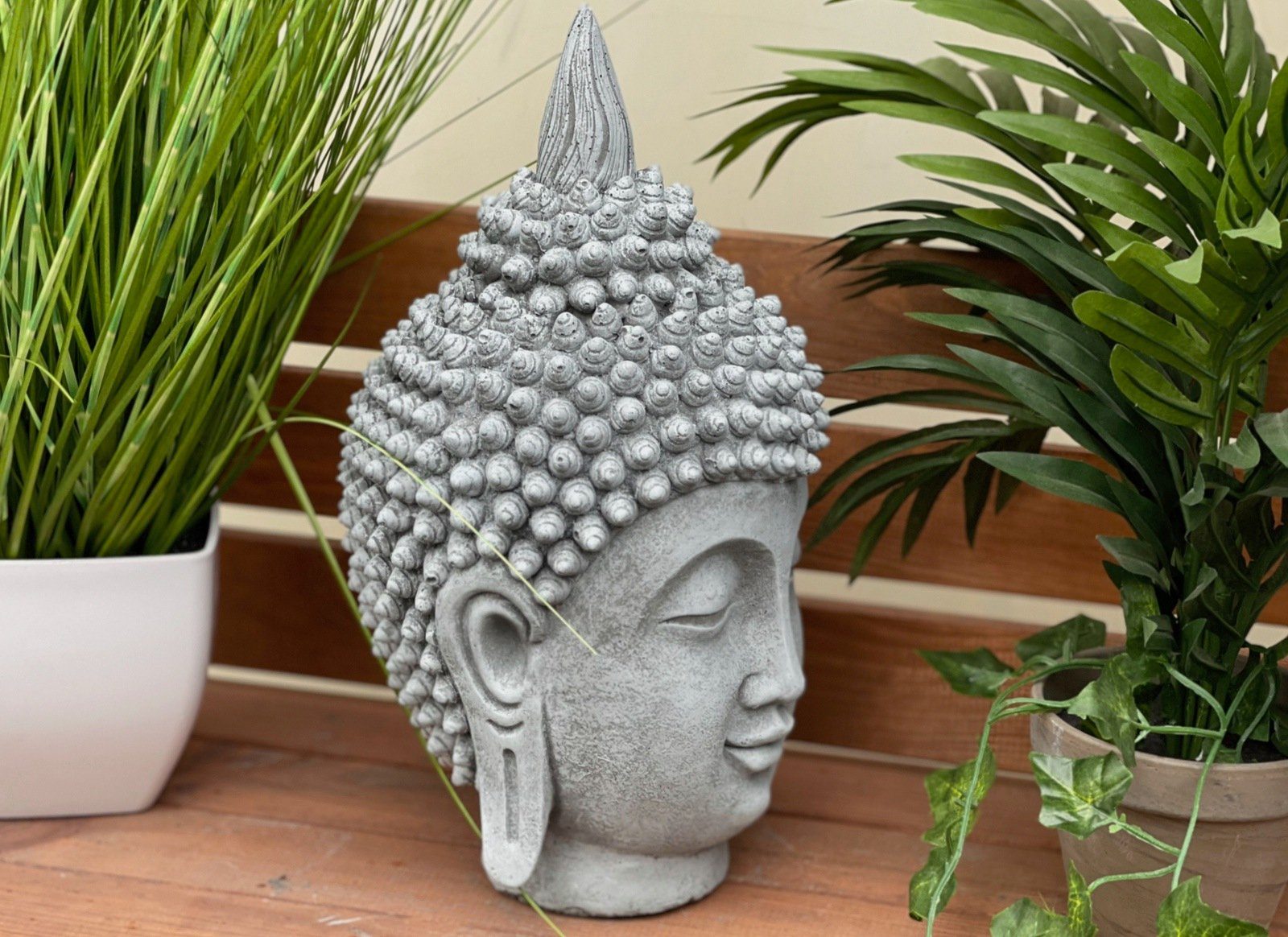 Steinfigur Kopf massiver Stone Shiva Style Steinguss frostfest Gartenfigur and