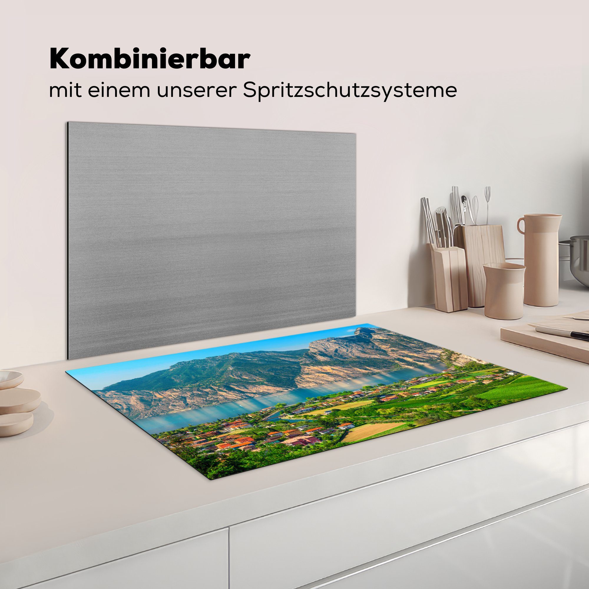 Induktionskochfeld dem Sonne cm, MuchoWow Gardasee, die Die über Herdblende-/Abdeckplatte (1 tlg), Ceranfeldabdeckung küche, für strahlende Schutz Vinyl, 81x52