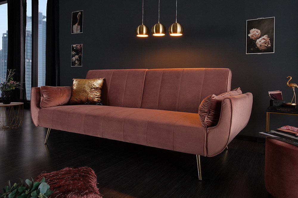 riess-ambiente Schlafsofa DIVANI 220cm altrosa/gold - Samt, Pappelholz, inkl. Kissen, Retro, Einzelartikel 1 Teile, 3-Sitzer mit Bettfunktion - ideal für Wohn- und Schlafzimmer oder Loft