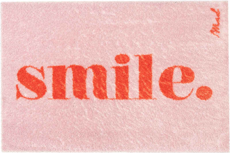 Fußmatte Perla, Mad about Mats, Türvorleger, Indoor, Badematte, Pink Rot, Mit Spruch "Smile.", Trendy, weich und flauschig, rutschfest, waschbar, 50 x 75 cm