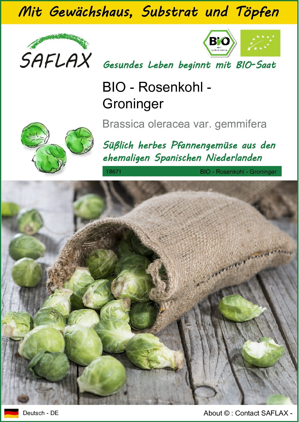 SAFLAX Gemüsesamen SAFLAX - Anzuchtset - BIO - Rosenkohl - Groninger