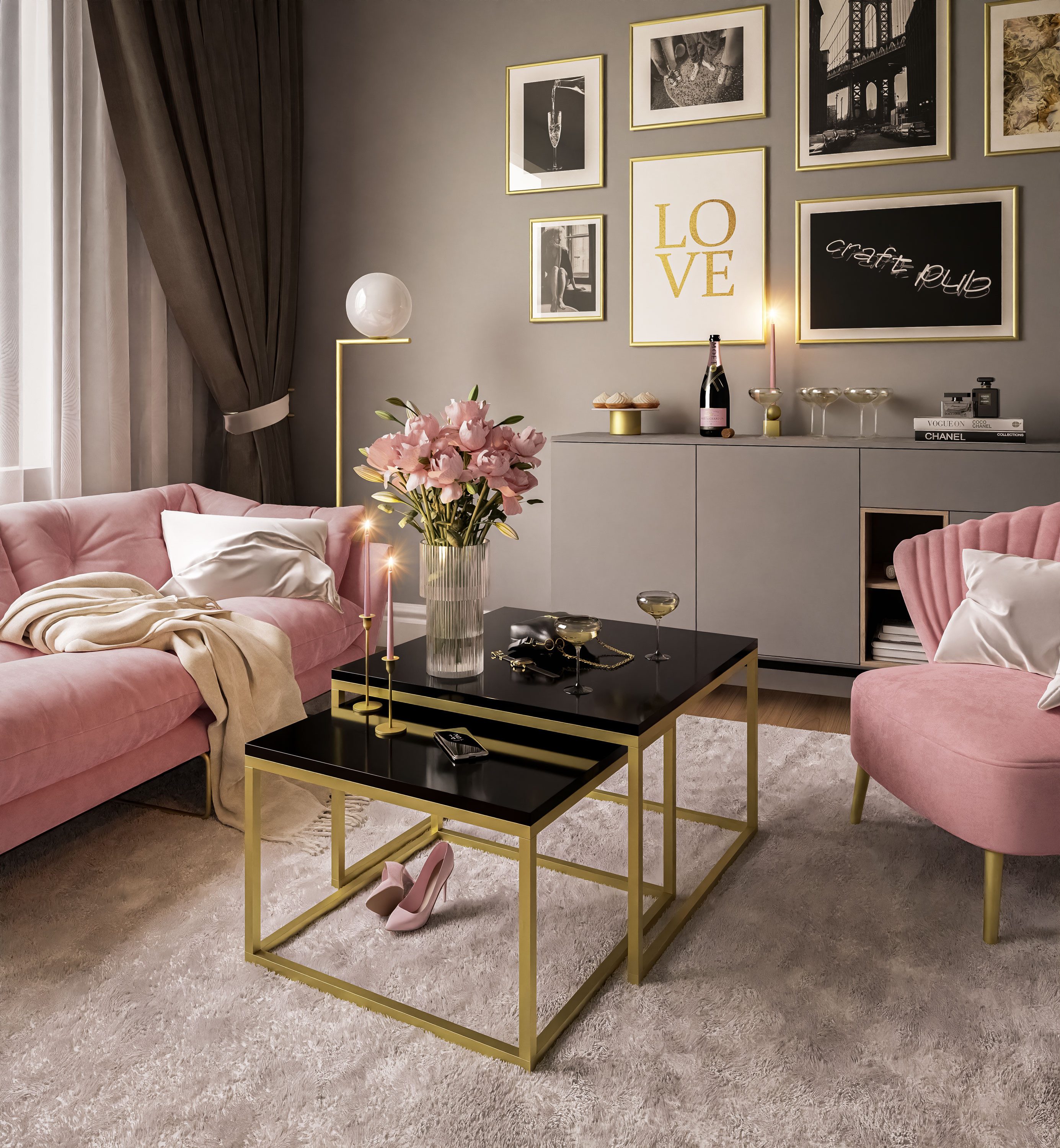 Lookway Couchtisch YOSHI 2in1 auf goldenem günstig online kaufen