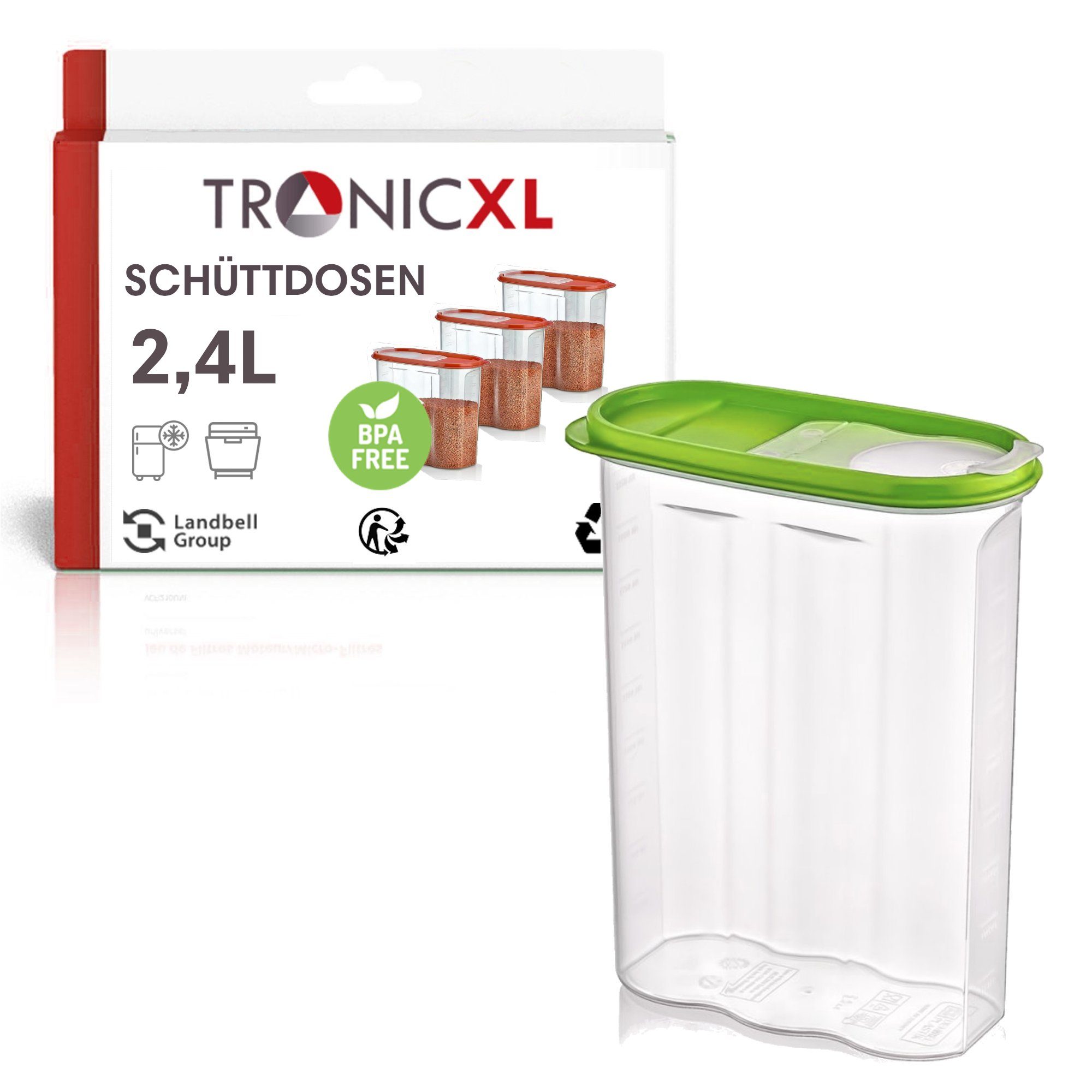 TronicXL Vorratsdose 4 Stück Set Schüttdose groß 2,4l Vorratsdosen Schüttdosen stapelbar, Kunststoff, (Set, 4-tlg., 4x Dose 4x Deckel), Made in Europa