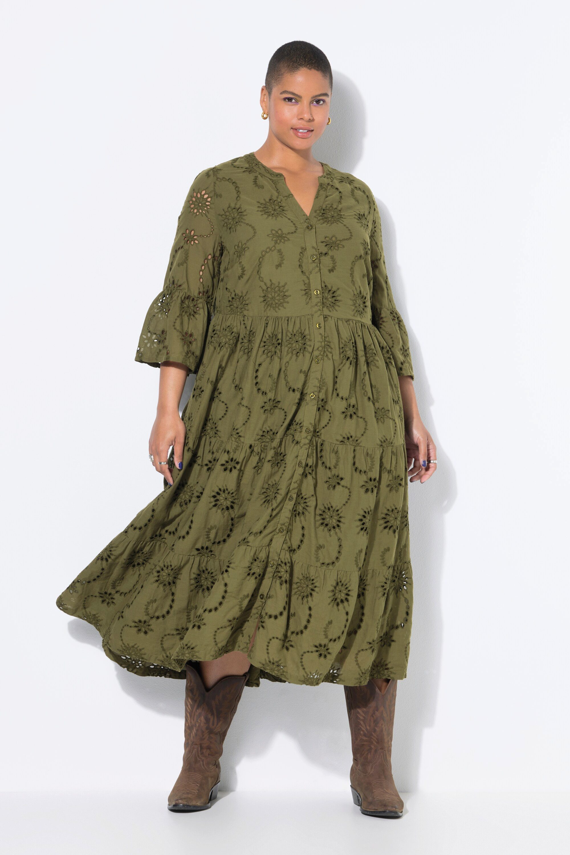 Studio Untold Maxikleid Maxikleid Lochstickerei Volants 3/4-Ärmel günstig online kaufen