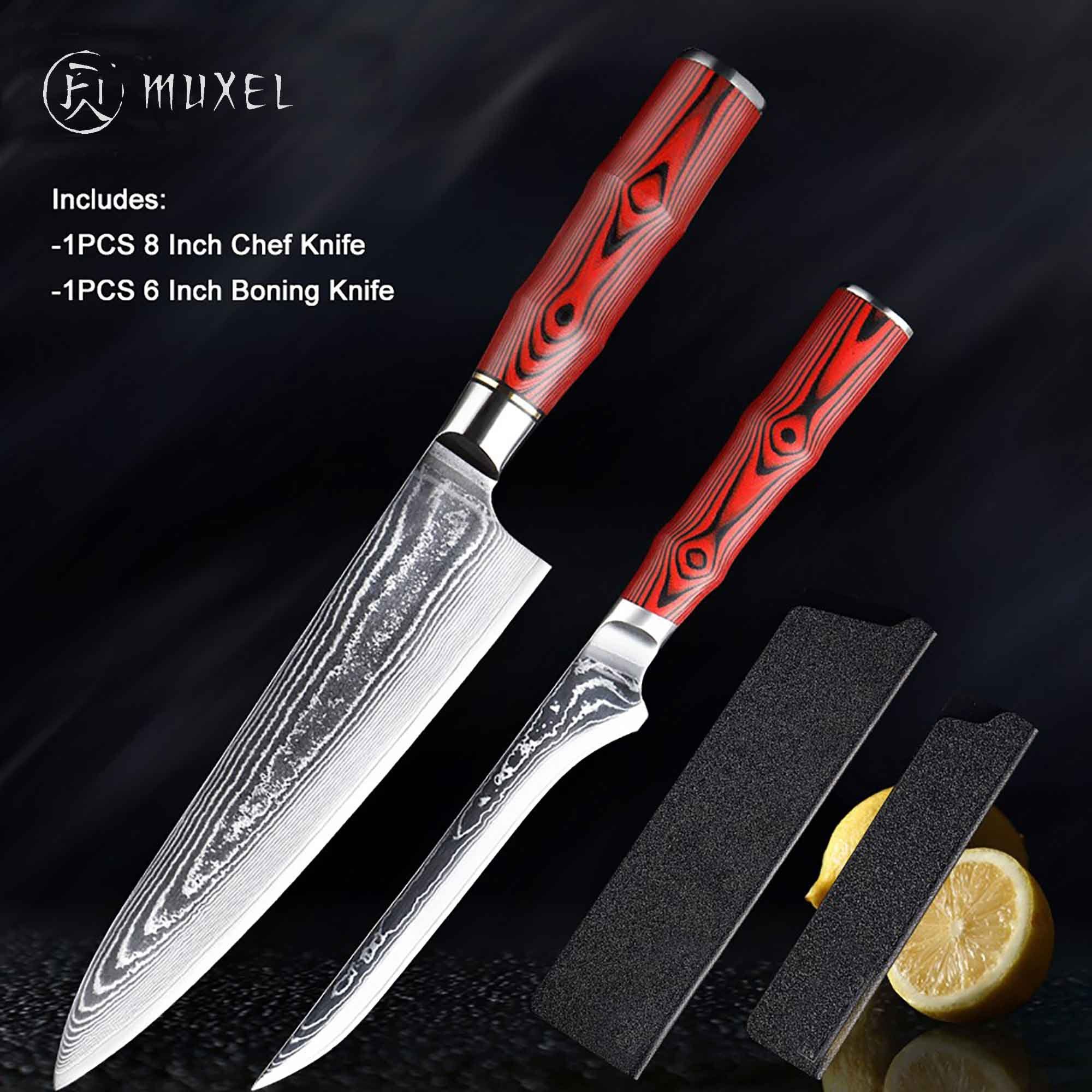 Muxel Ножи-Set Damastmesser Küchenmesser Set 2er Set Поварские ножи und Ausbeinmesser (Set, 2-tlg), extra scharf