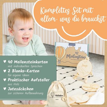 Amari Geschenkbox AMARI ® Meilensteinkarten Baby aus Holz - 42 Meilensteine Holztafeln