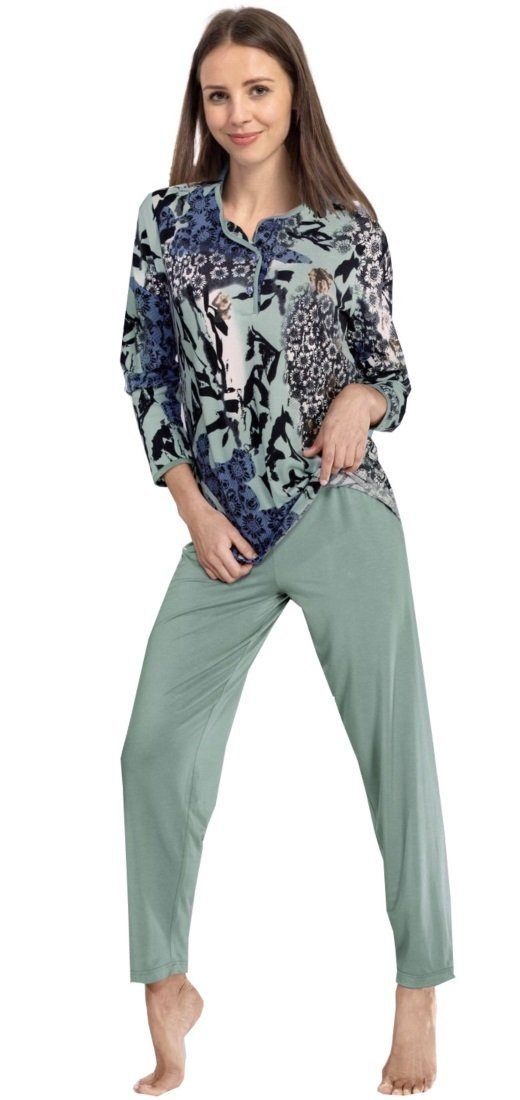 Consult-Tex Pyjama Damen Pyjama Schlafanzug DW123a (Spar Set, 1 Set) Allover Druck, Knopfleist