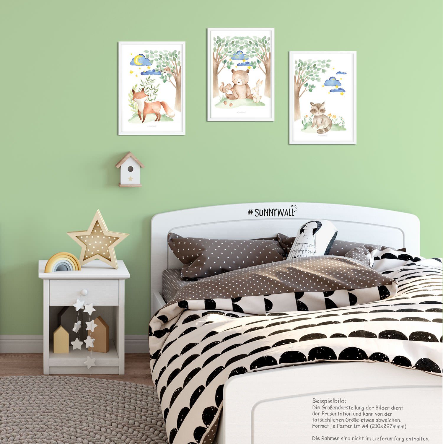 Sunnywall Poster Poster Kinderzimmer Waldtiere Gute Nacht (3er Set), Gute Nacht Waldtiere (Set, 3 St), ungerahmt