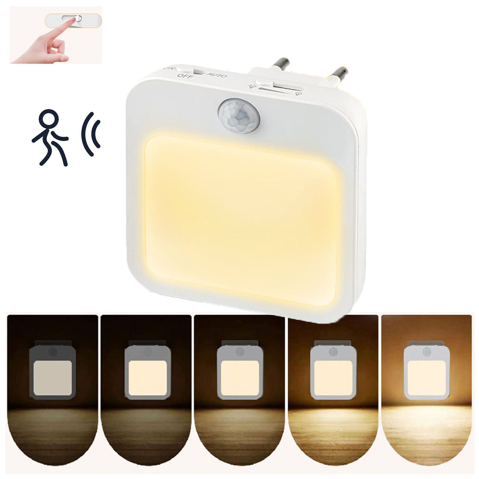 Jibenhome LED Steckdosenleuchte Nachtlicht 3 Modi (EIN/AUTO/AUS) mit Bewegungsmelder, Plug-in, Warmweiß, LED fest integriert