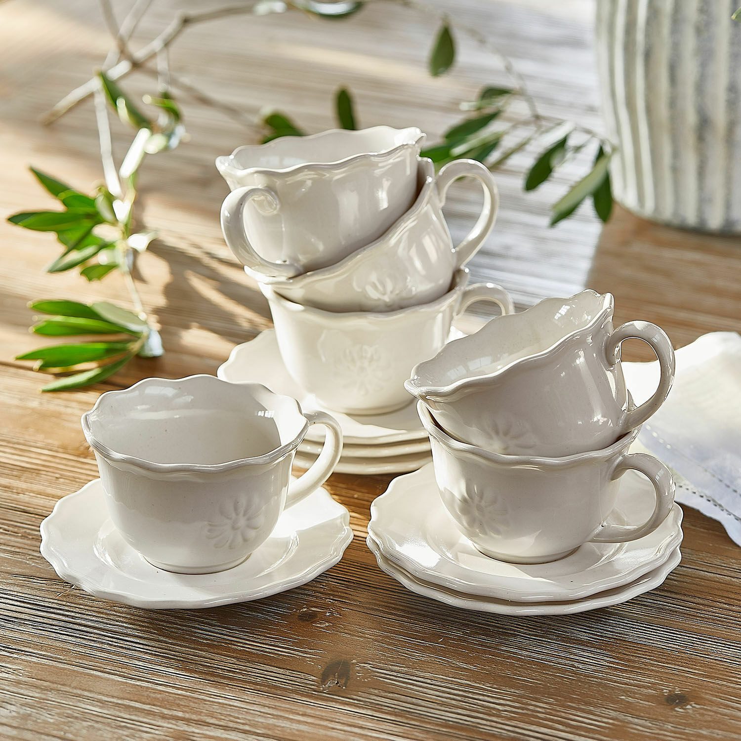 Mirabeau Geschirr-Set Tasse mit Unterteller 6er Set Mallevesse weiß, Steinzeug
