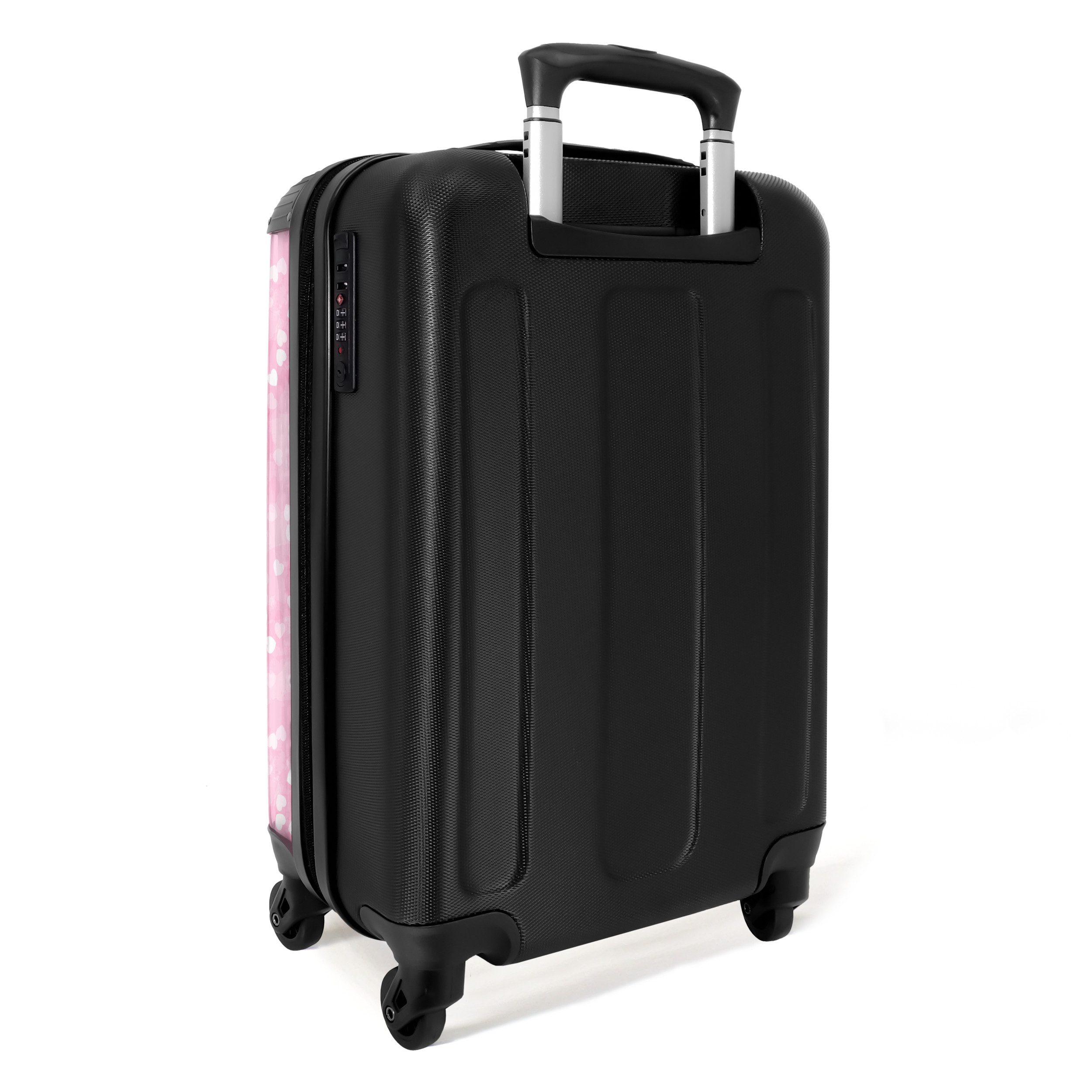 NoBoringSuitcases.com© Kinderkoffer Herzen - Rosa - Muster 55x35x20cm, 4 Rollen, Reisetasche mit Rollen, Koffer Handgepäck Flugzeug