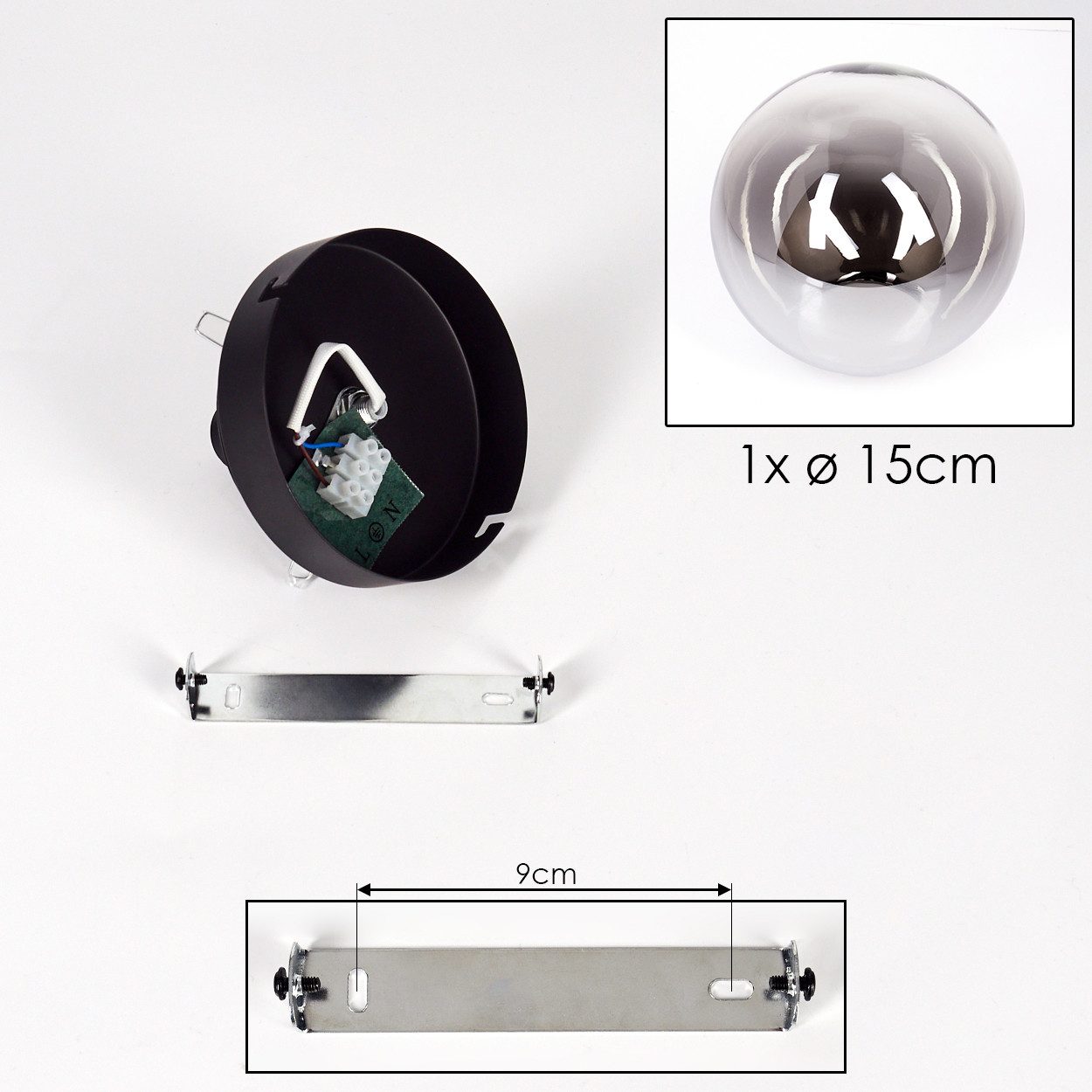 hofstein Deckenleuchte Deckenlampe aus Metall/Glas in Schwarz/Chromfarben/Klar, ohne Leuchtmittel, Leuchte im Retro-Design aus Glas, 1 x E14, ohne Leuchtmittel – Bild 5 von 5