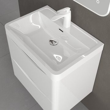 doporro Badezimmer-Set Waschbeckenunterschrank Wandmontage Mineralguss-Waschbecken Smile