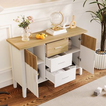 Merax Sideboard, mit 3 Schubladen und 2 Türen, Kommode Landhausstil, Buffet, Breite:120cm