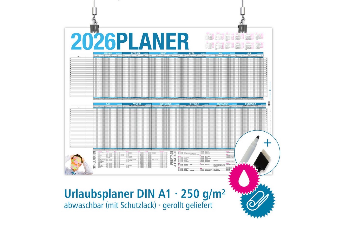 Thumbnail - itenga Wandkalender SET itenga Urlaubsplaner 2026 Wandkalender DIN A1 abwischbar + Stift