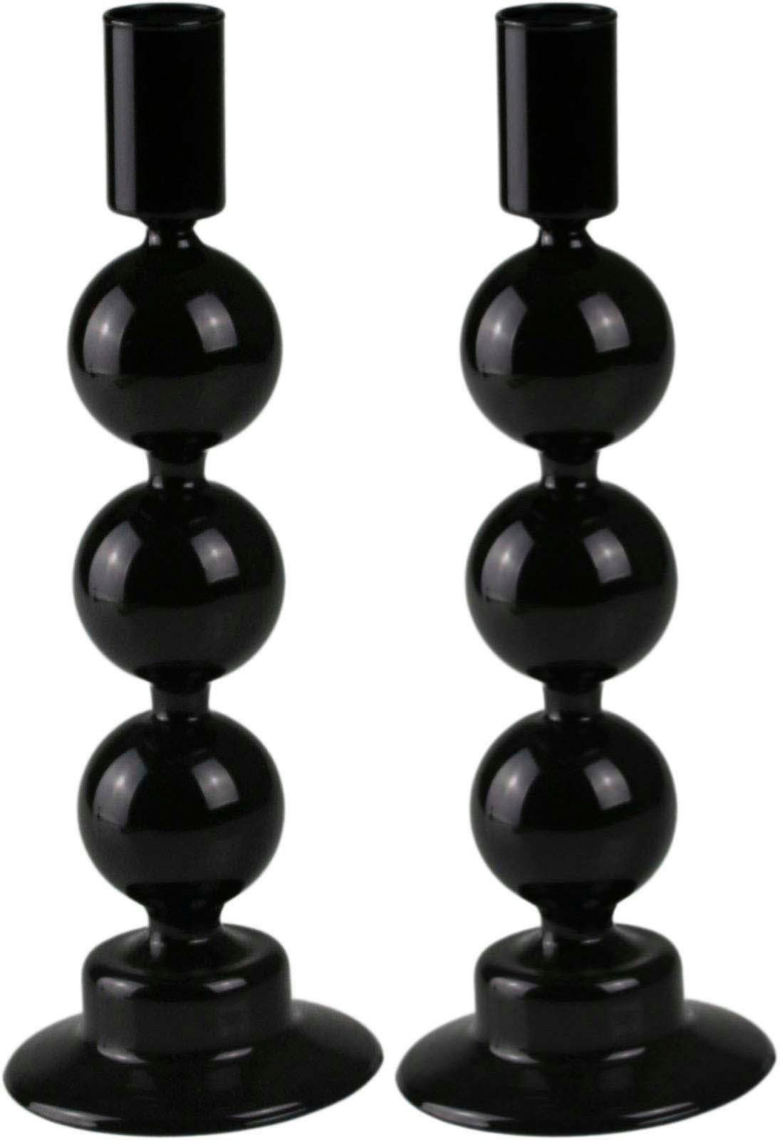 AM Design Kerzenhalter Kerzenständer mit kunstvollen Ausbuchtungen (Set, 2 St), aus Glas, Höhe ca. 23 cm, Dekoobjekt schwarz
