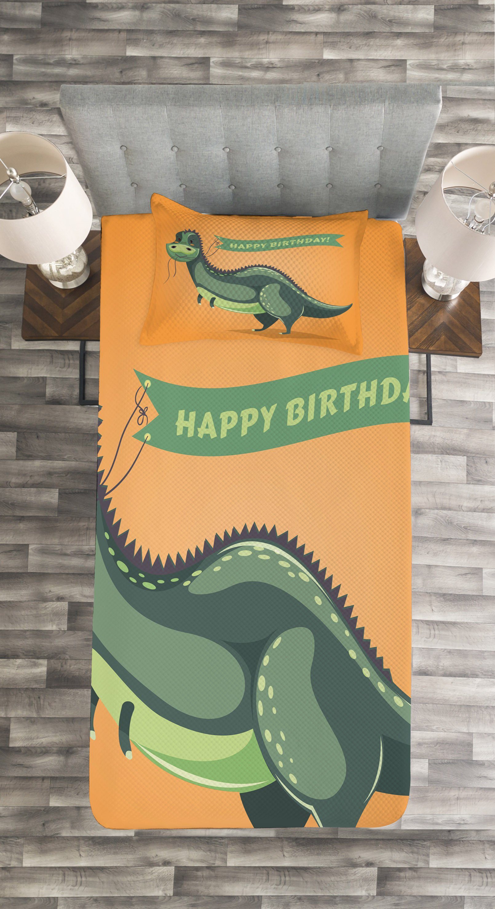 Waschbar, Tagesdecke Dinosaurier Fun Abakuhaus, Kissenbezügen Set mit Geburtstags-Grüße