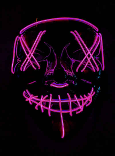Maskworld Verkleidungsmaske LED Maske pink, Coole Leuchtmaske wie in The Purge