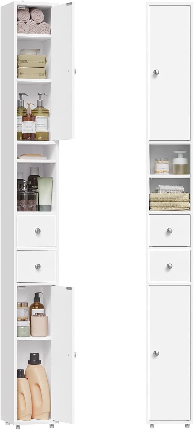 EUGAD Hochschrank (1-St) Badschrank, mit Schubladen, Fächern, Weiß, 20x180x20 cm