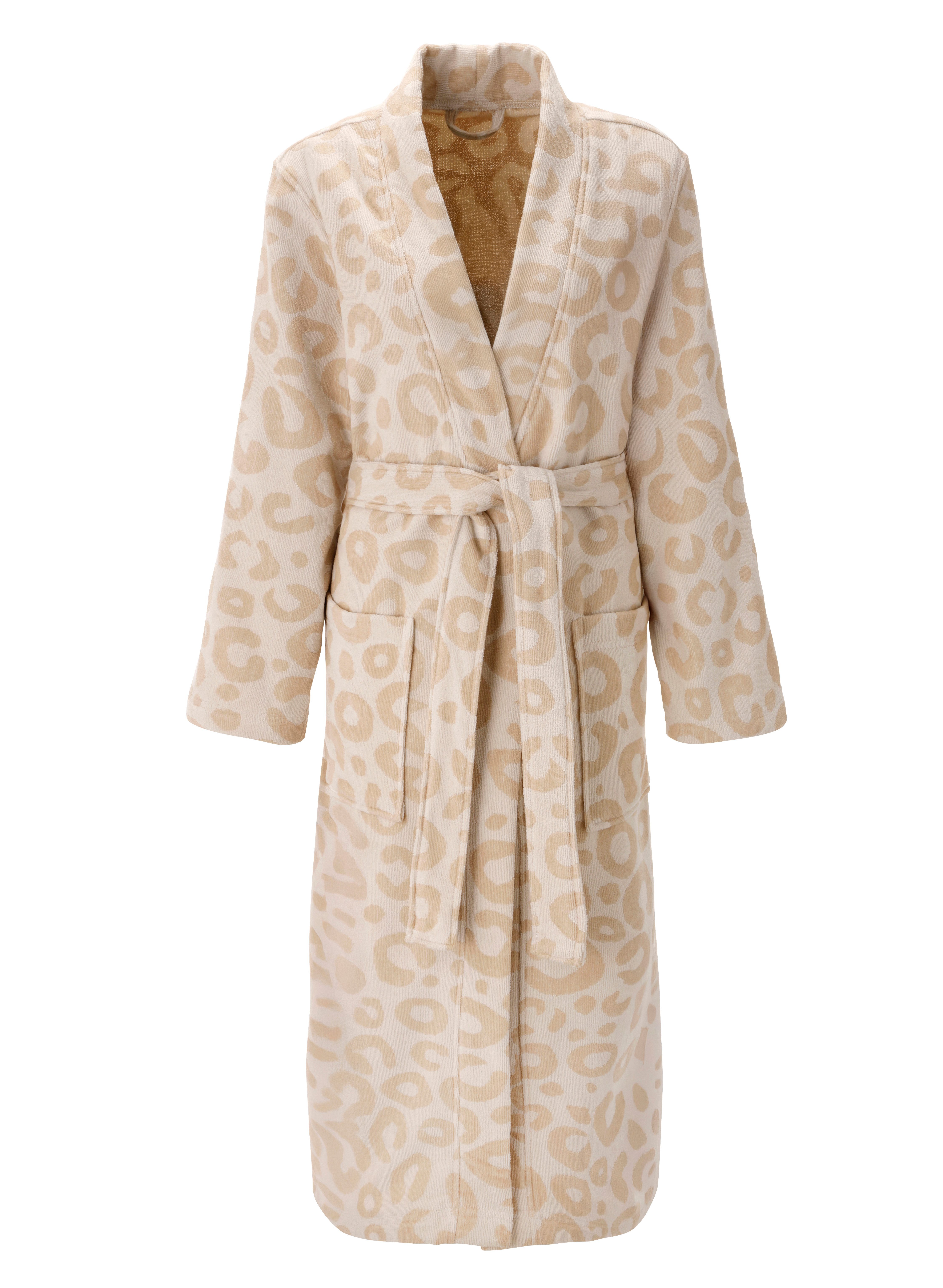 OTTO home Unisex-Bademantel Anna Leo, ideal für Sauna & Spa, Hotelbademantel, Morgenmantel, Langform, Walkfrottee, Kimono-Kragen, Gürtel, für Damen & Herren, mit Taschen, S-3XL, trendiger Animal Print