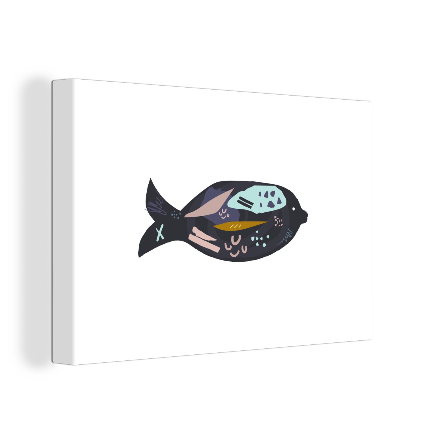 OneMillionCanvasses® Leinwandbild Schwarz - Fisch Leinwandbilder, (1 Wandbild Pastell, St), cm Aufhängefertig, Wanddeko, 30x20 