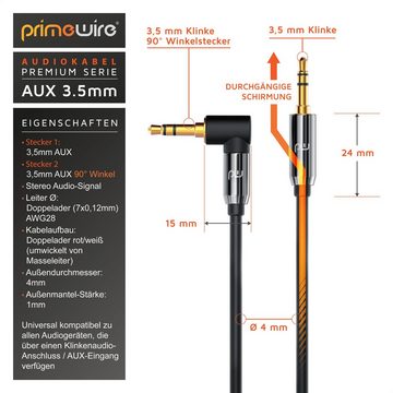 Primewire Audio-Kabel, AUX, 3,5-mm-Klinke (200 cm), HiFi Klinkenkabel Verbindungskabel 90° gewinkelt für Audiogeräte, 2m