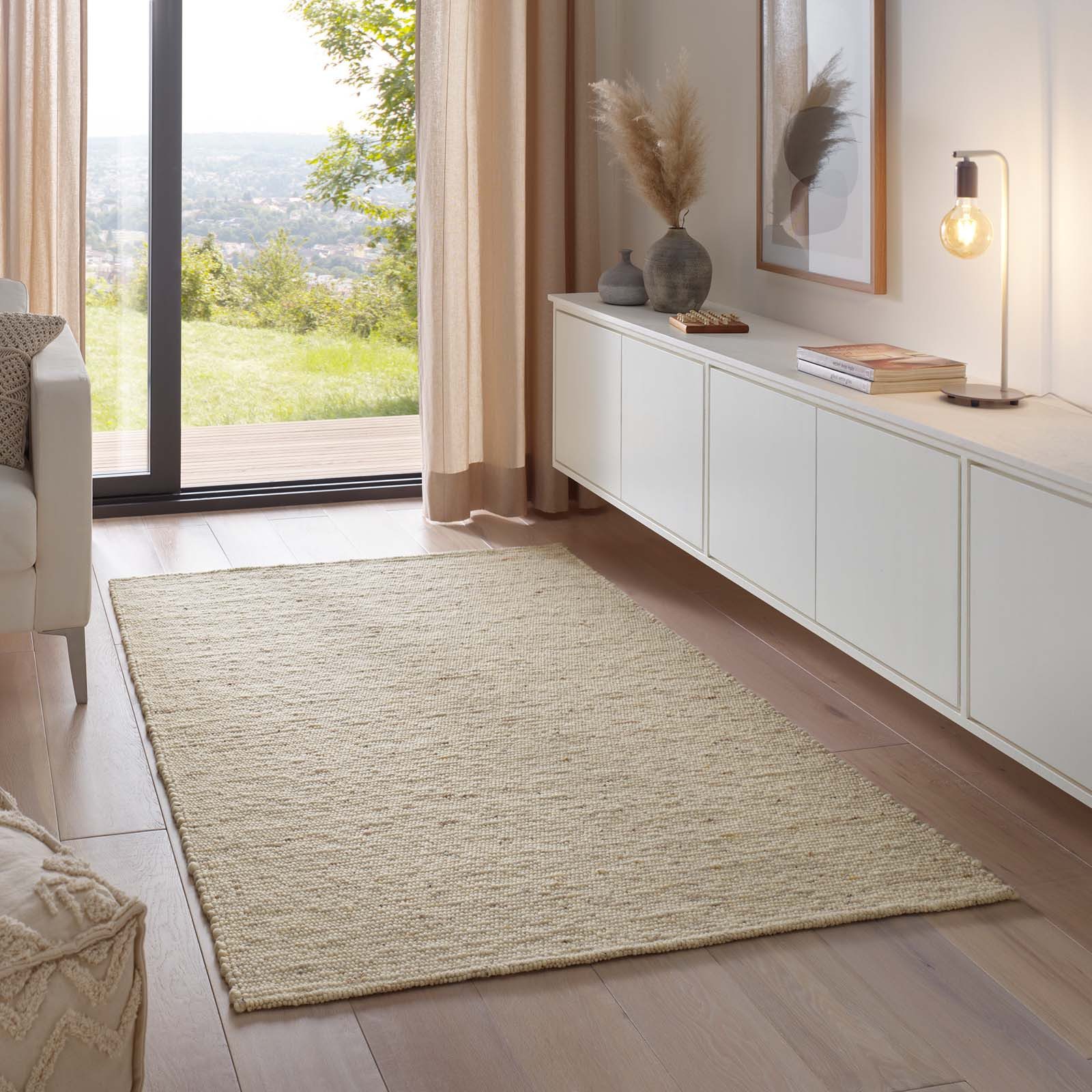 TaraCarpet Wollteppich TaraCarpet Alpen, rechteckig, Höhe: 10 mm, Handwebteppich Schurwolle beige Wohnzimmer Schlafzimmer 070x130 cm