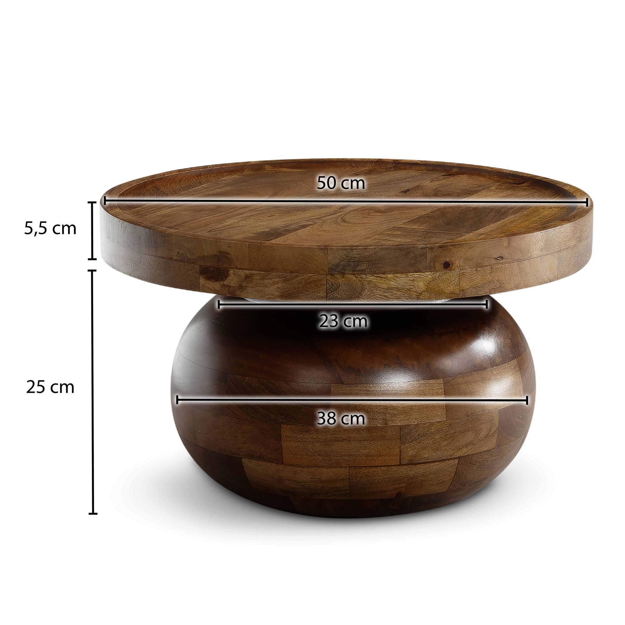 FINEBUY Couchtisch FB102673 Mango Sofatisch Massivholz Braun 50 cm Wohnzimmertisch Rund (50x50x30,5 cm Sofatisch Mango Massivholz Walnuss), Wohnzimmertisch Rund, Kaffeetisch Modern