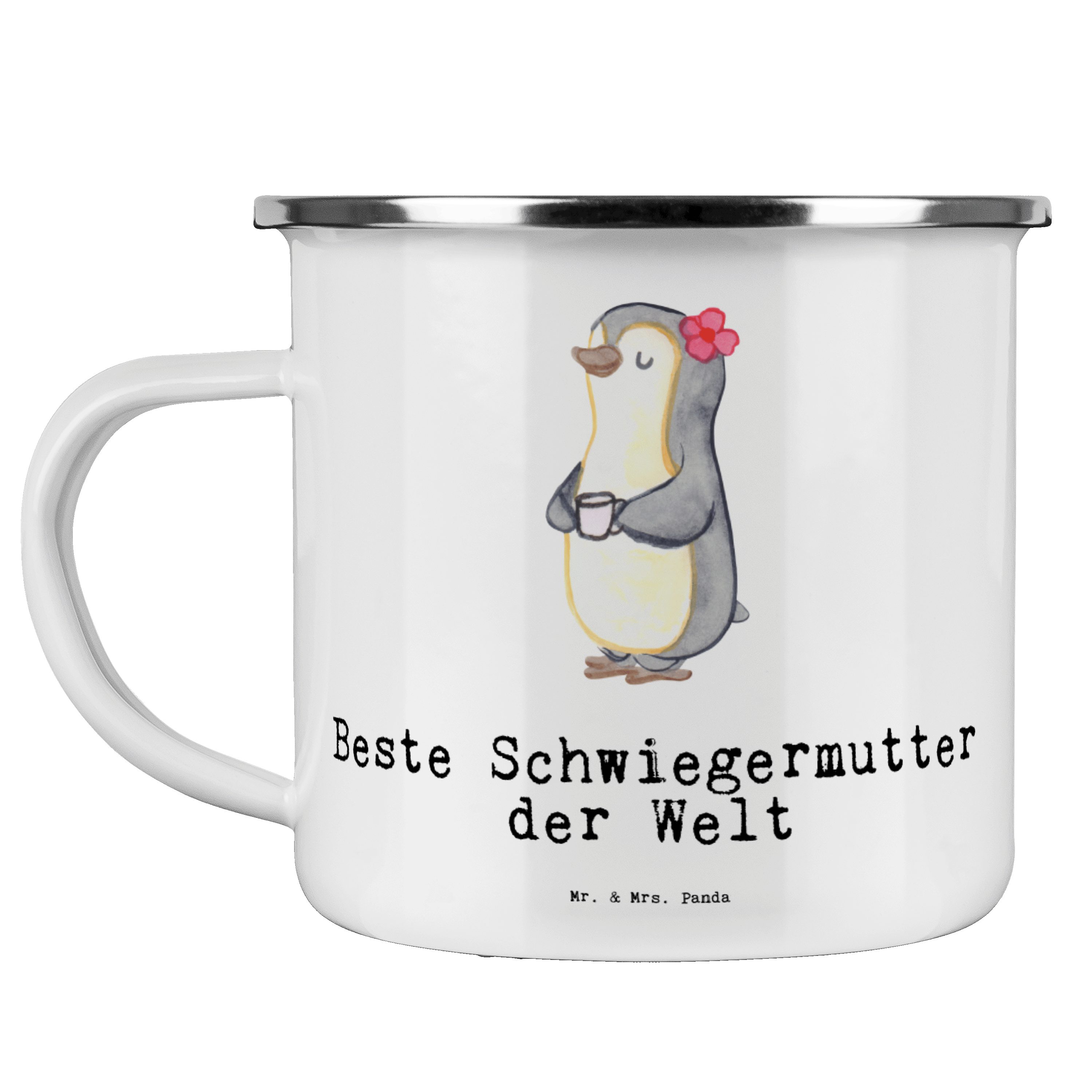 Mr. & Mrs. Panda Becher Pinguin Beste Schwiegermutter der Welt - Weiß - Geschenk, Mama, für, Emaille