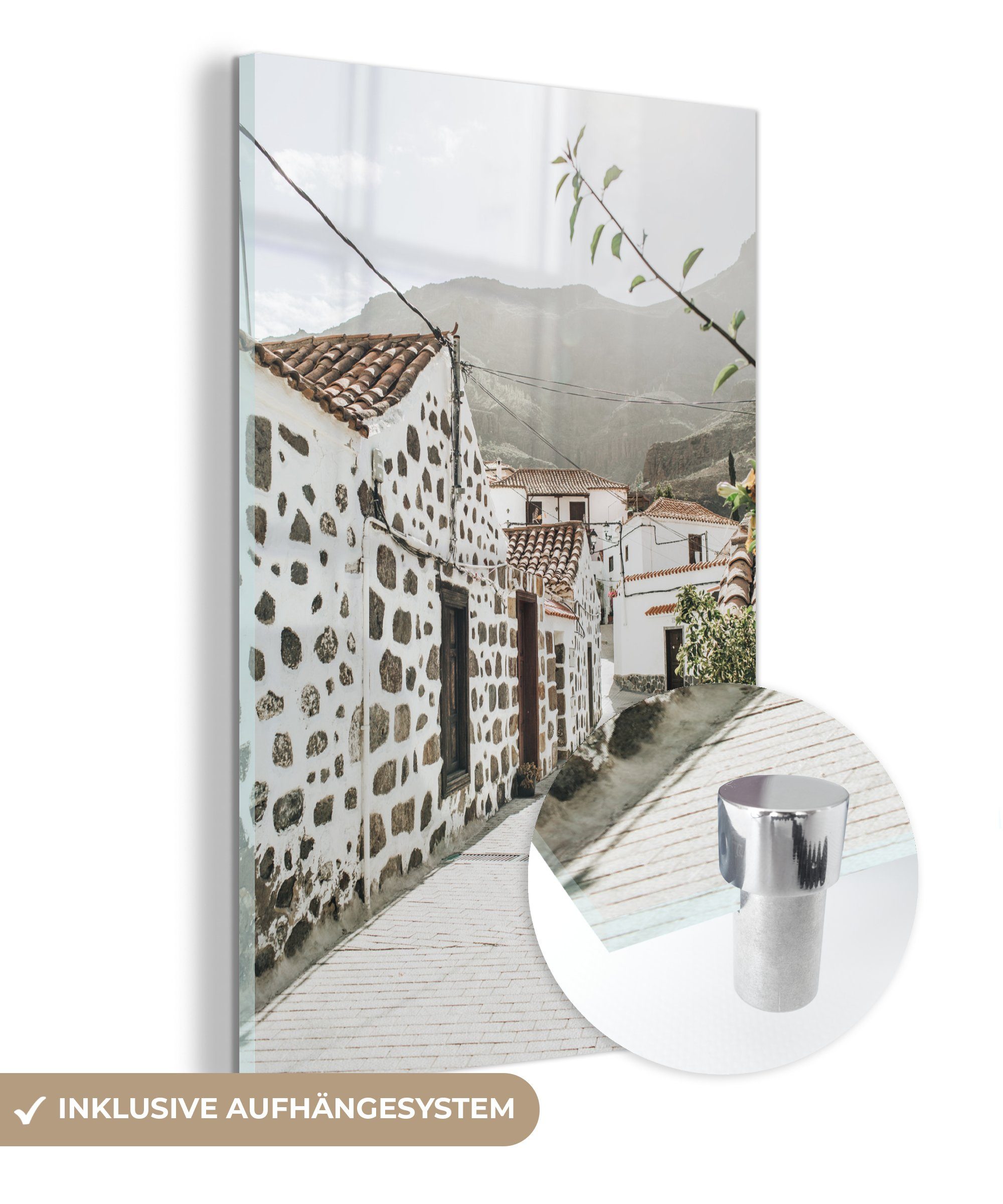 MuchoWow Acrylglasbild Haus - Weiß - Berg, (1 St), Glasbilder - Bilder auf Glas Wandbild - Foto auf Glas - Wanddekoration
