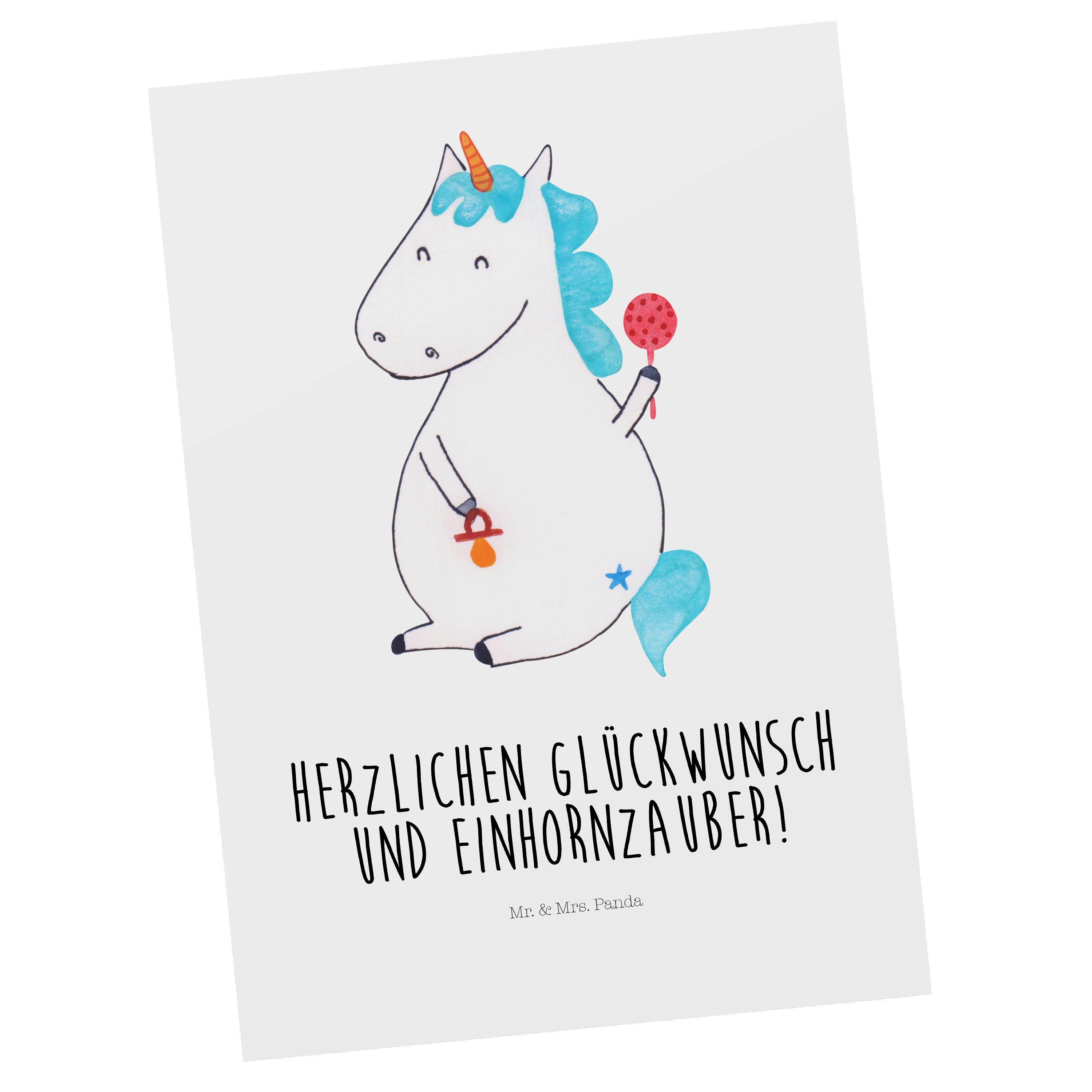 Mr. & Mrs. Panda Postkarte Einhorn Baby - Weiß - Geschenk, Unicorn, Einladungskarte, Geburtstags