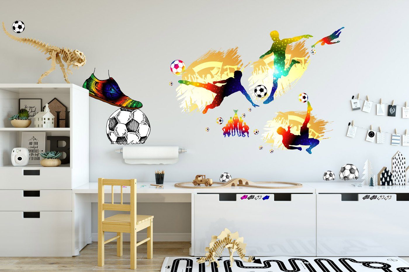 Sunnywall Wandtattoo XXL Wandtattoo Fussball Set Kinderzimmer Aufkleber Soccer Football, einzigartiges Design