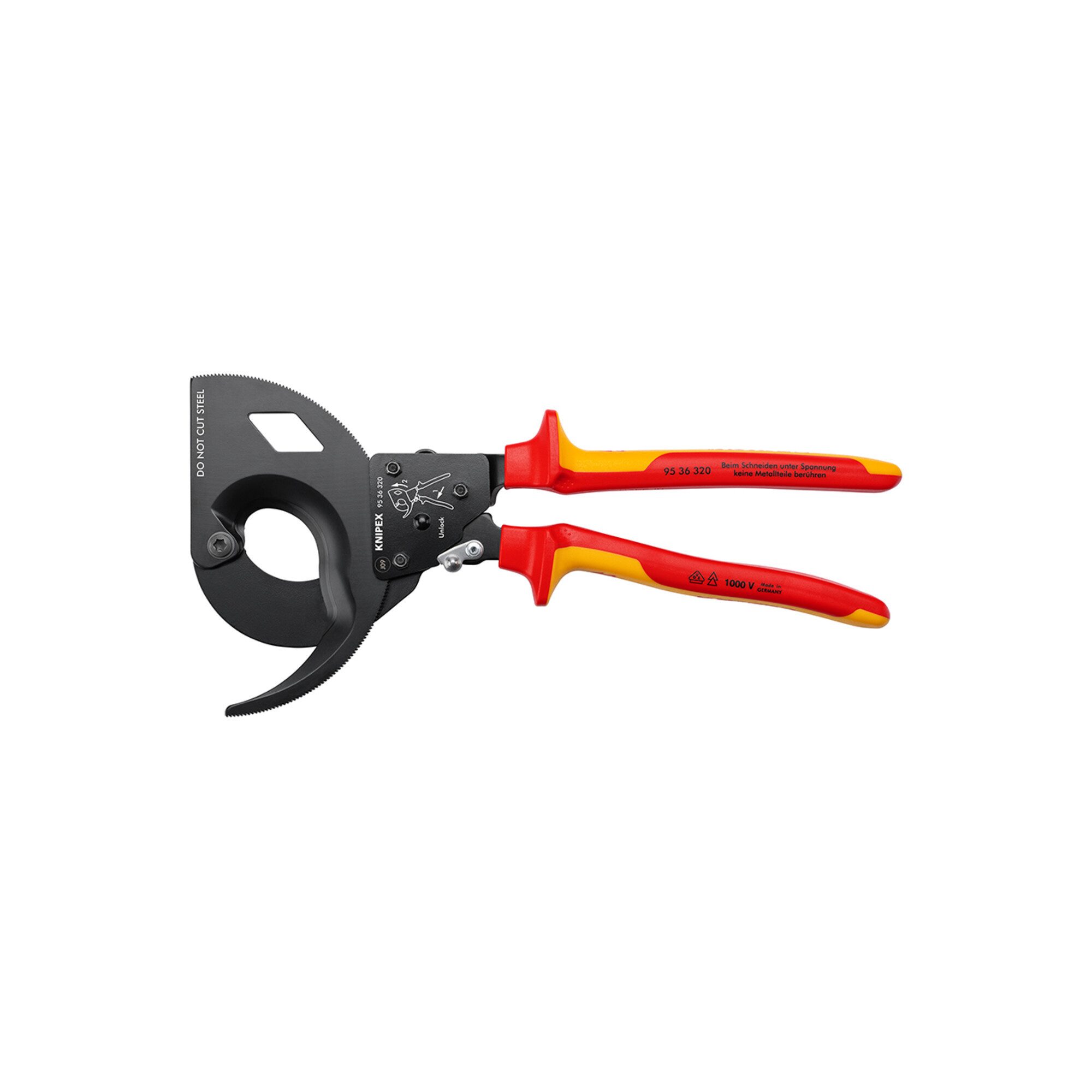 Kabelschere KNIPEX 95 36 320 Kabelschneider (Ratschenprinzip, Dreigang) isoliert m
