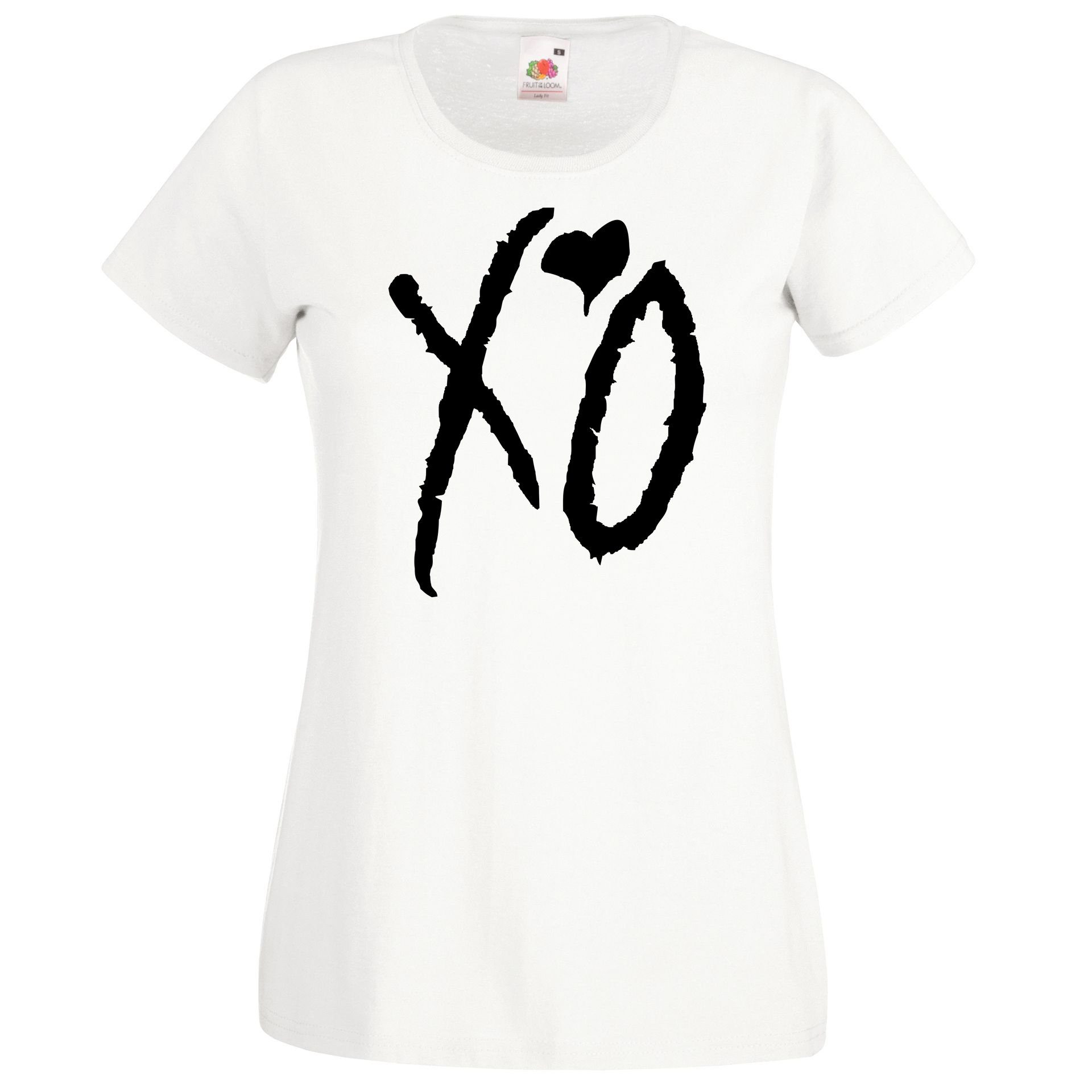 Damen Logo trendigem T-Shirt XO T-Shirt Weiß Youth Designz mit