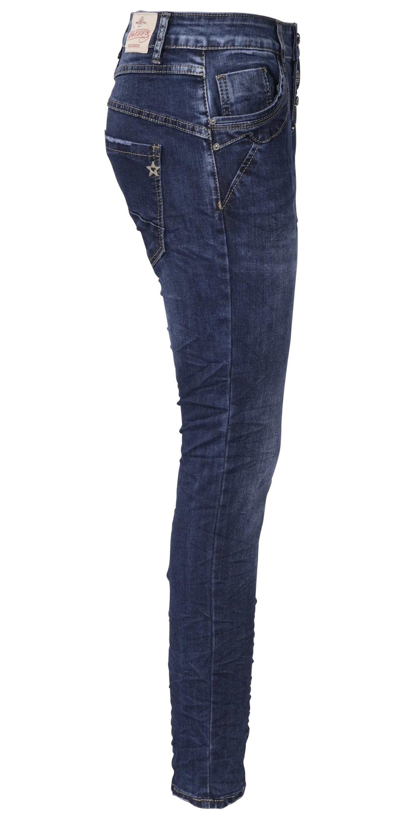 Jewelly Regular-fit-Jeans Jeans, Stretch Jeans Five-Pocket im Crash-Look günstig online kaufen