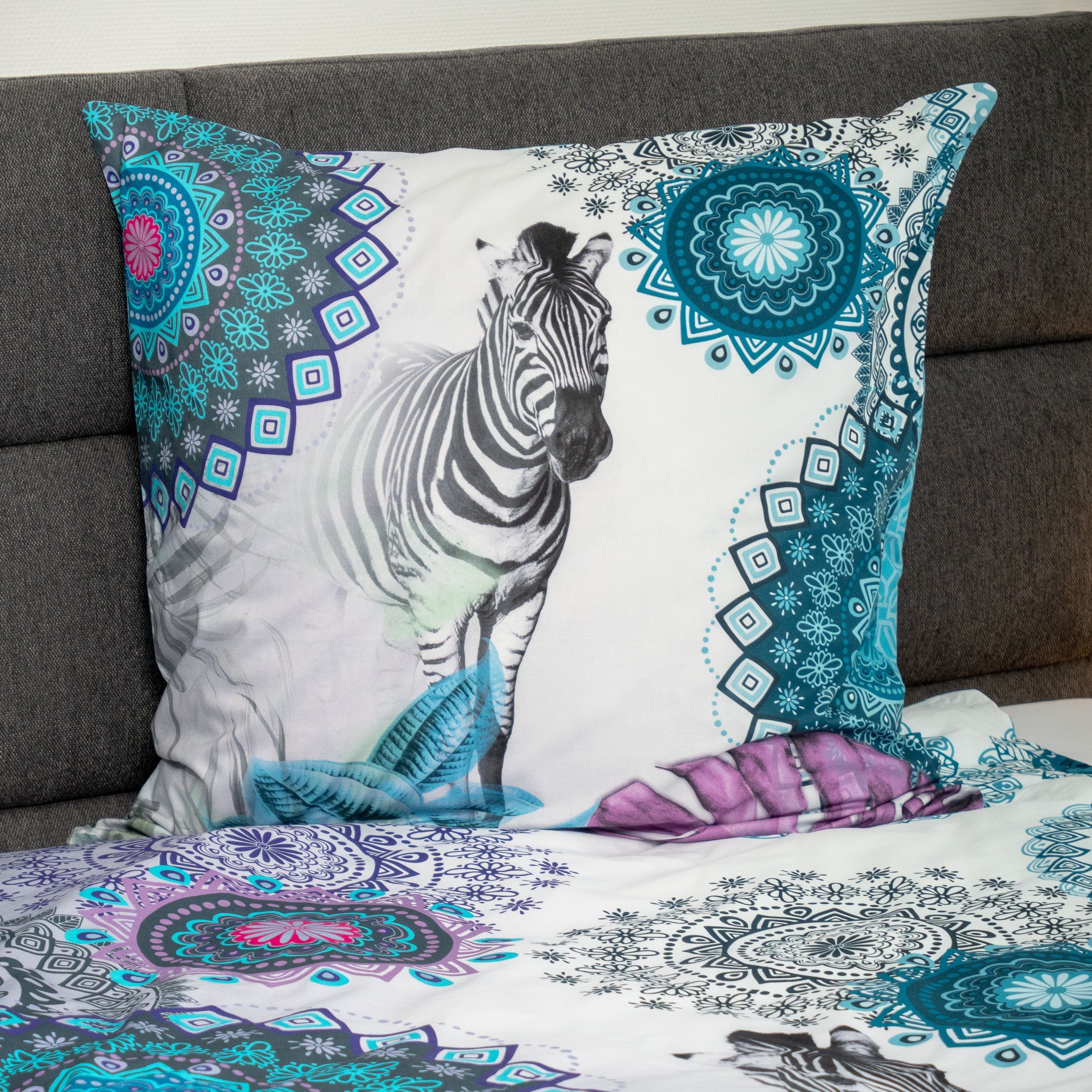 Traumschloss Bettwäsche Baumwolle, Renforcé, 2 teilig, Zebra Mandalas blau