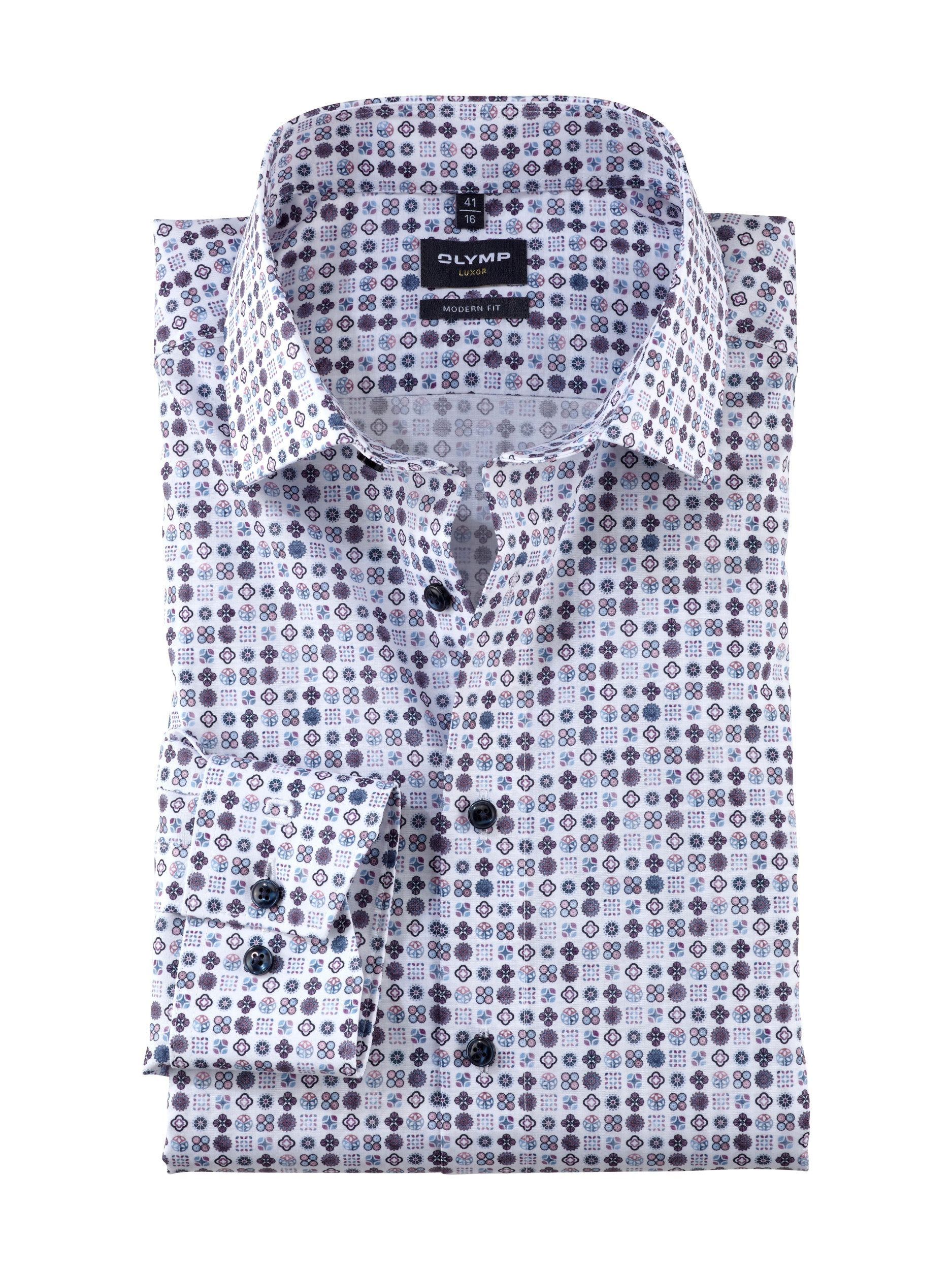 Langarmhemd Modern-Fit Businesshemd mit Print - Modern Fit
