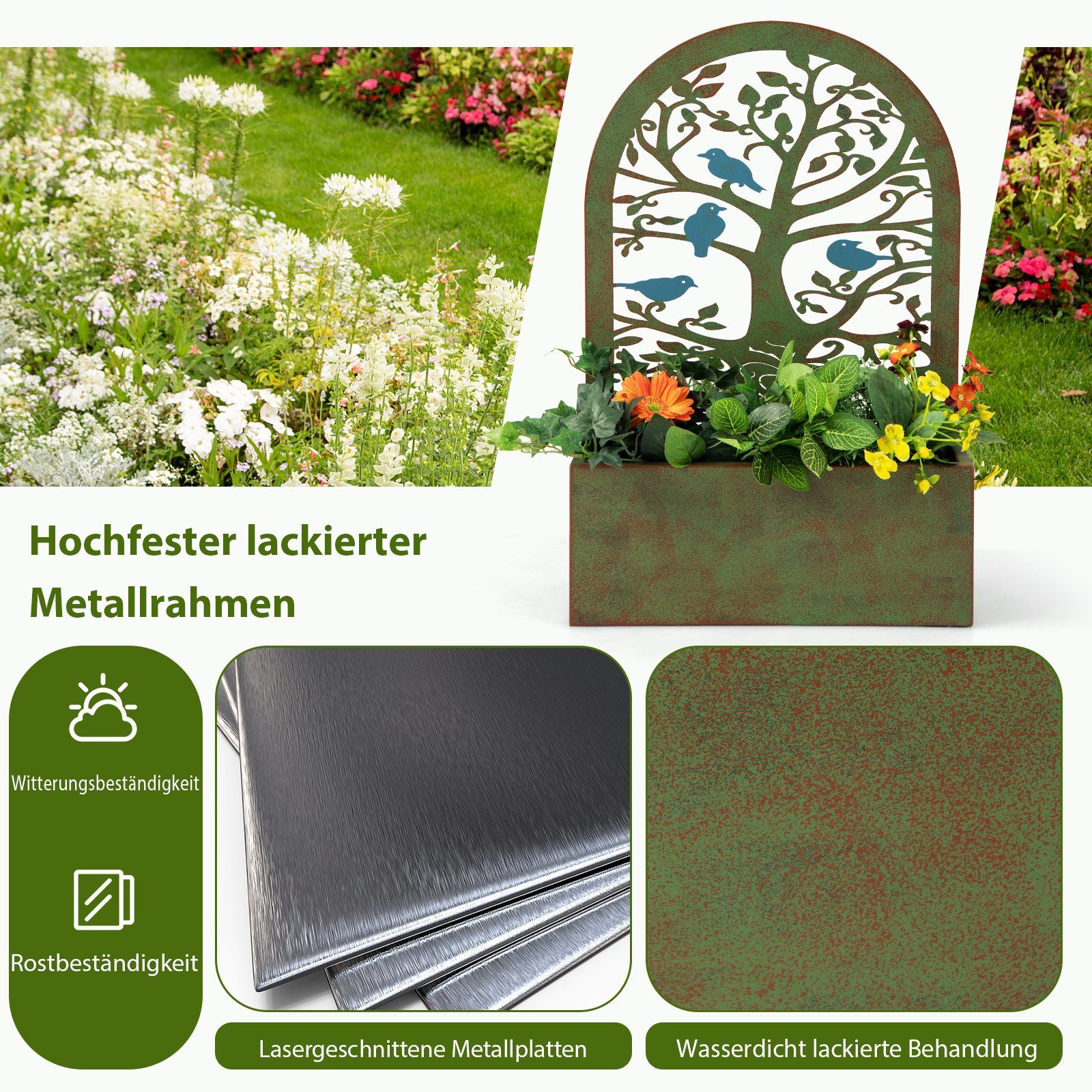 COSTWAY Blumenkasten (2 St), mit Spalier & Haken, hängend & freistehend