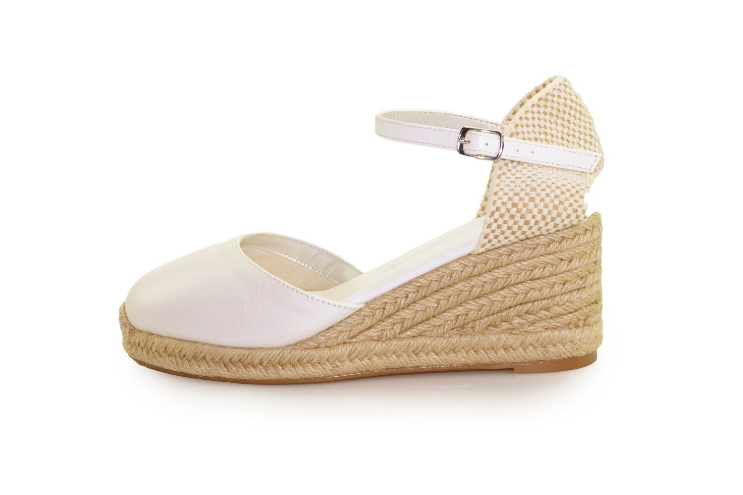 White Lady 940 offwhite Leder - Brautschuh Keilsandalette
