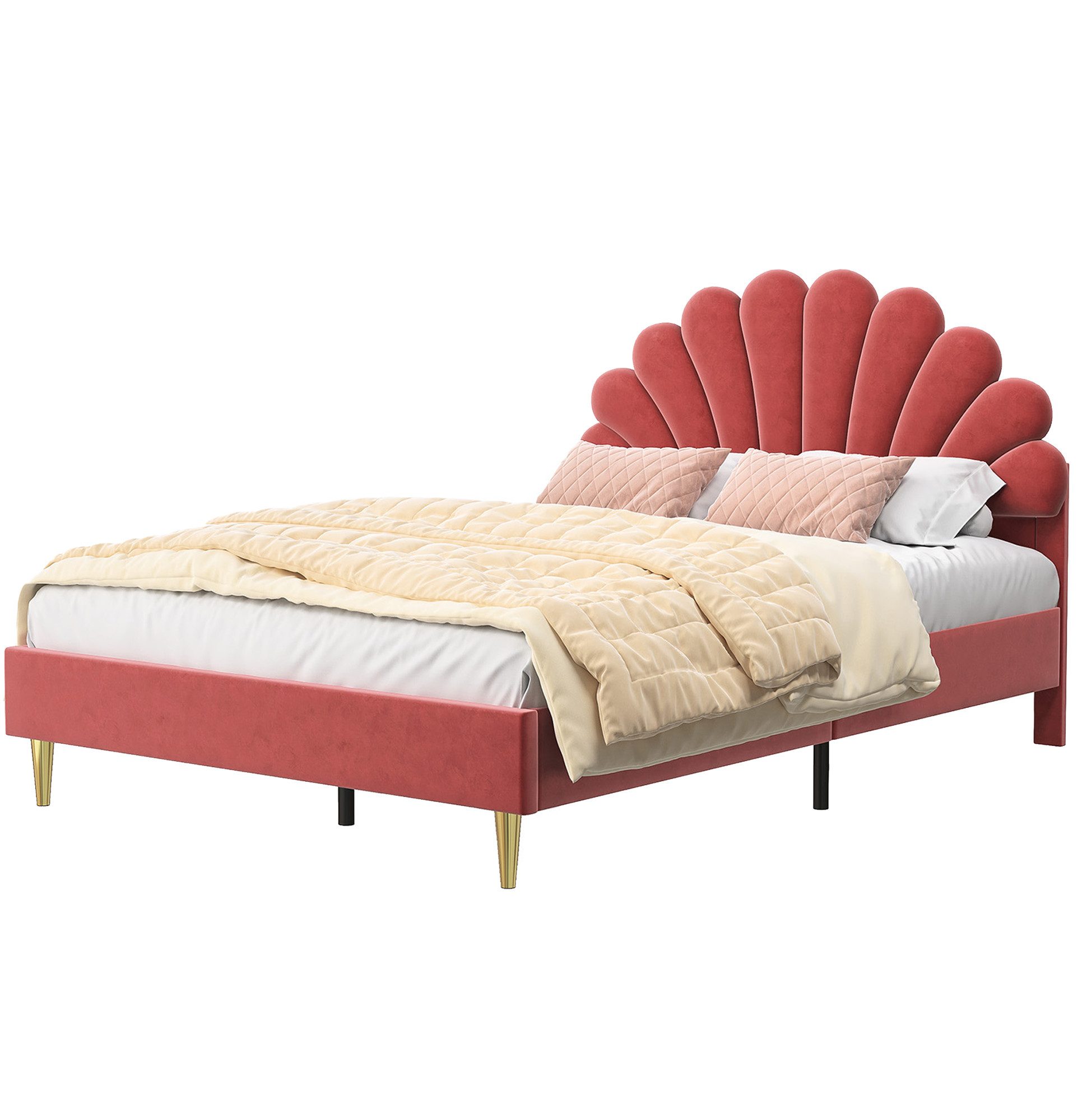 FUROKOY Polsterbett 140x200cm Doppelbett mit Blütenblattform günstig online kaufen