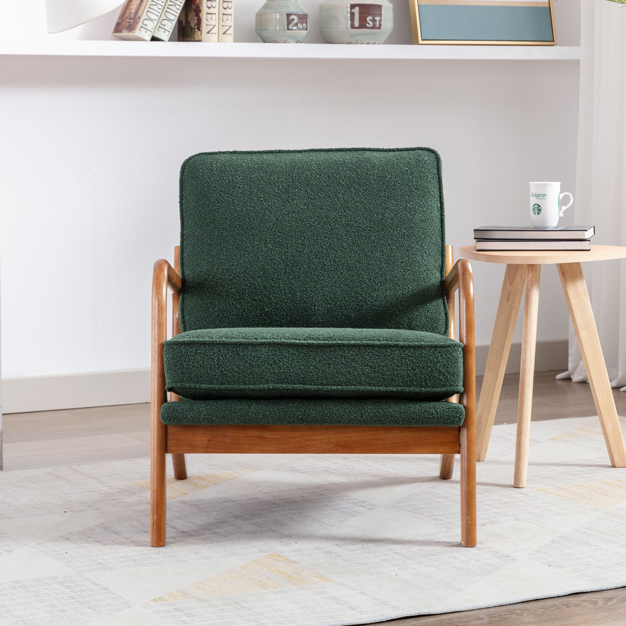 Gummiholz), Fernsehsessel (Stuhlbein stoff Loungesessel besteht PU grün OKWISH Leder Polsterstuhl Freizeitstuhl Relaxsessel Sessel aus