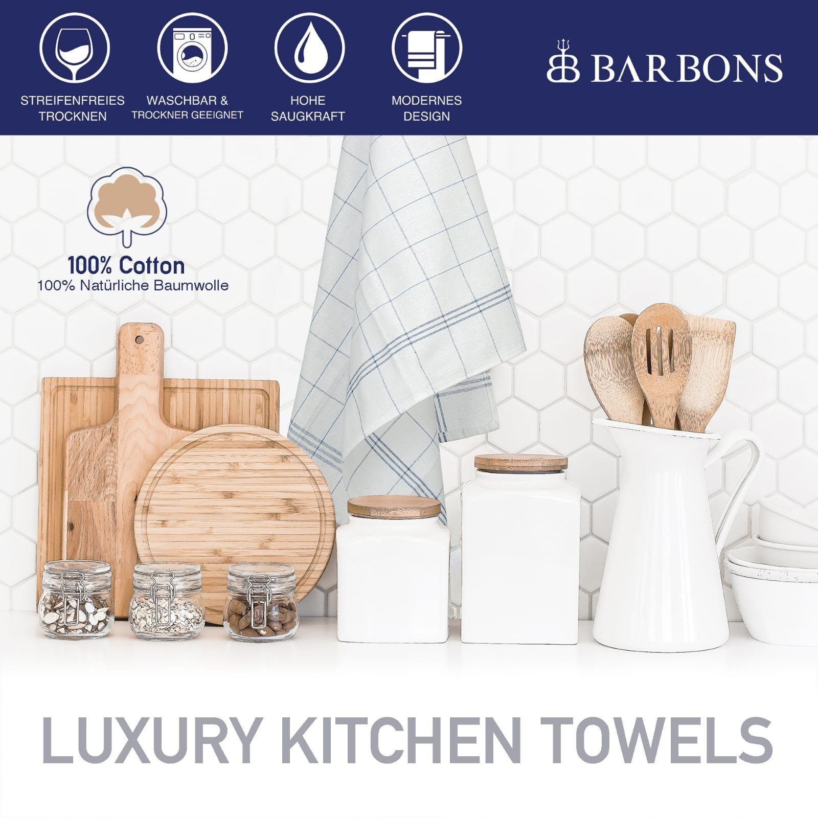 BARBONS Geschirrtuch Allzweck Tücher, Geschirrtücher, Trockentuch, Küchentuch, (20 er, 20-tlg), Premium Qualität, 100% Baumwolle, Blau – Bild 5 von 5