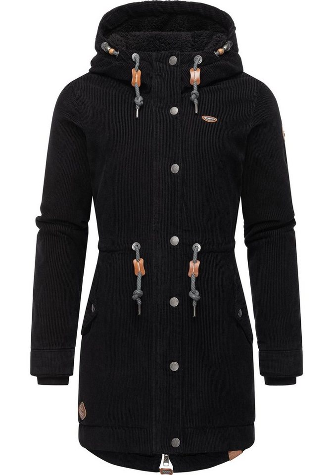 Ragwear Winterjacke Canny Corduroy stylischer Damen Cordmantel mit Kapuze,  Geschmeidiges und weiches Innen-Futter aus Teddyfleece