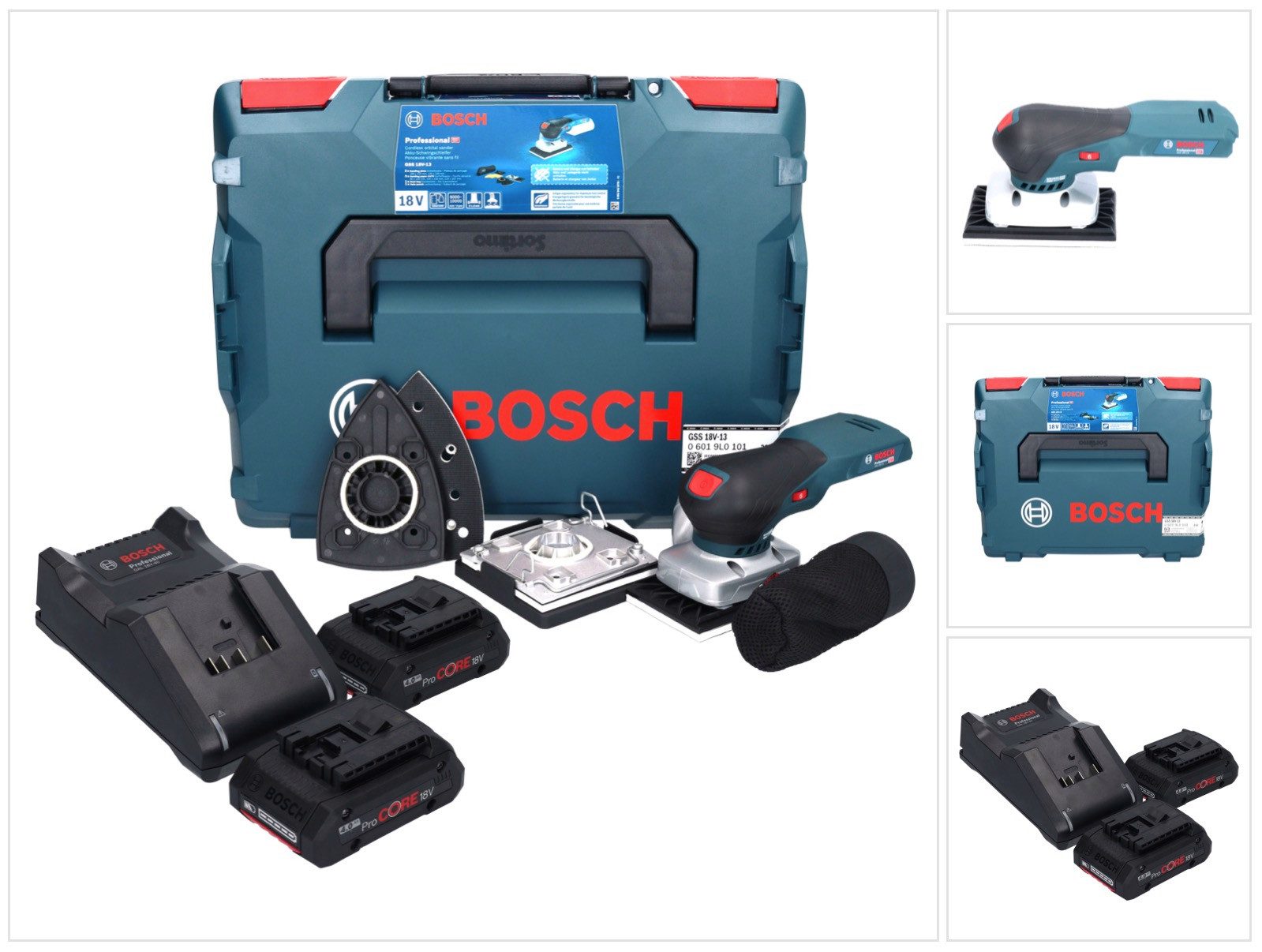 Bosch Professional Akku-Schwingschleifer GSS 18V-13 Akku Schwingschleifer 18 V + 2x ProCORE Akku 4,0 Ah + Lade